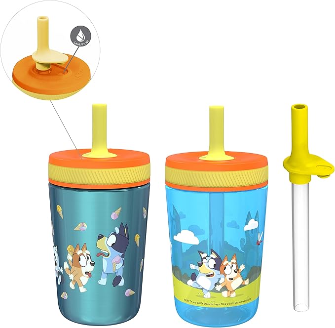 Zak Designs Bluey Tumbler Set with Leak-Proof Lid, Straw & Bonus Sipper Plus 4-Pack Nesting Cups