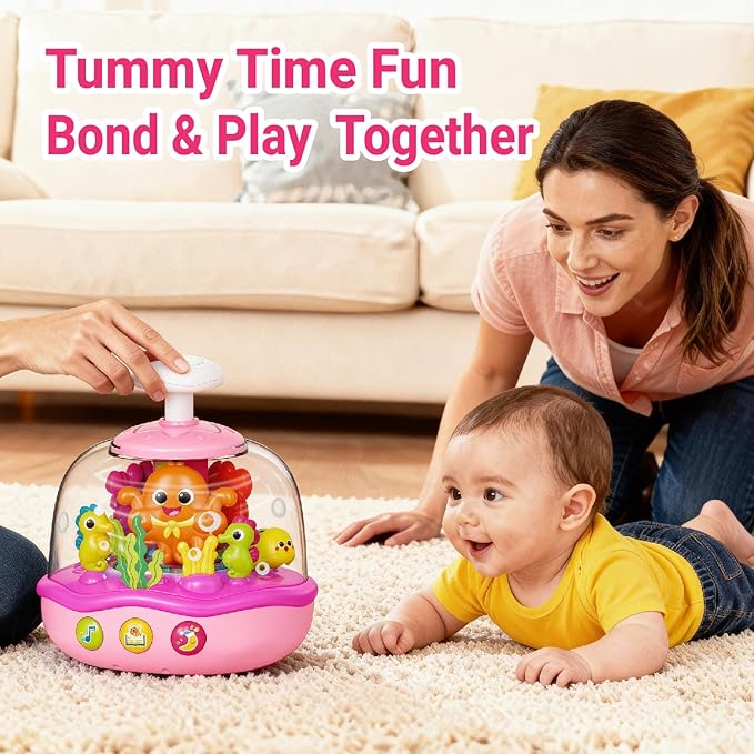 MoraBaby Baby Girl Toys 6-12-18 Months, Press & Spin Ocean Musical Light Up Toy | Bilingual Learning Educational Cause and Effect Toy for 1 Year Old Boy & Girl, Birthday Gifts for 1-3 Year Old