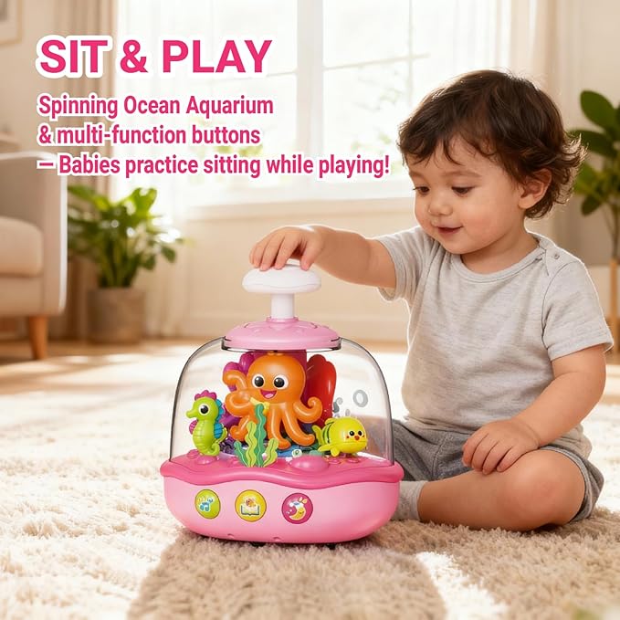 MoraBaby Baby Girl Toys 6-12-18 Months, Press & Spin Ocean Musical Light Up Toy | Bilingual Learning Educational Cause and Effect Toy for 1 Year Old Boy & Girl, Birthday Gifts for 1-3 Year Old