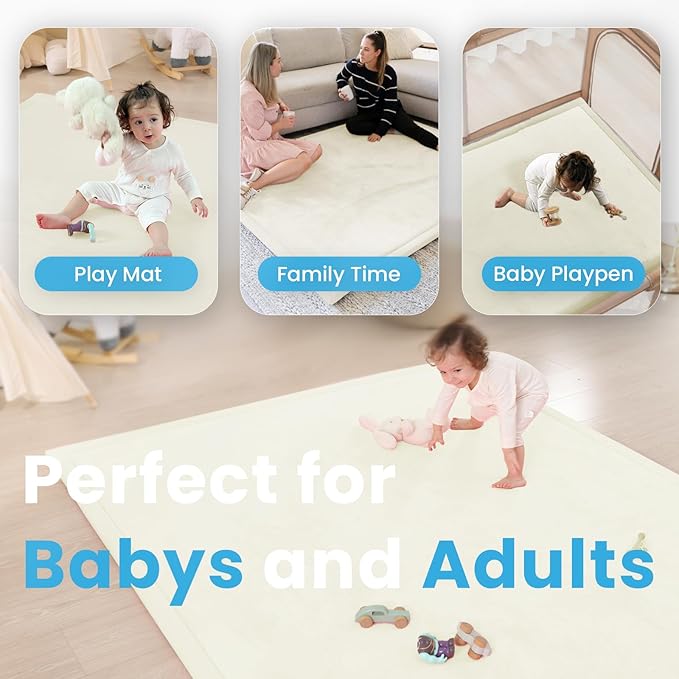 1.3" Thick Baby Play Mat for Floor Playpen, 50x50 Foam Tummy Time Mat, Padded Support Soft Plush Nursery Rug for Infant Kids Toddler Crawling Kick Activity (Ivory)