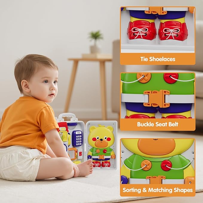 Montessori Busy Board for Toddlers 1-3 2-4，Musical Toy for 12-18 Month Age, Early Educational Learning Birthday for 1 Year Old Boys Girls