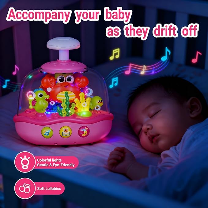 MoraBaby Baby Girl Toys 6-12-18 Months, Press & Spin Ocean Musical Light Up Toy | Bilingual Learning Educational Cause and Effect Toy for 1 Year Old Boy & Girl, Birthday Gifts for 1-3 Year Old