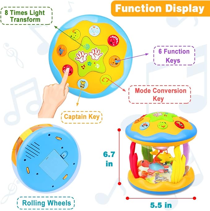 Baby Toys 6 to 12 Months - Musical Learning Infant Toys 12-18 Months - Babies Ocean Rotating Light Up Toy for Toddlers 1 2 3+ Years Old Boys Girls Baby Gifts