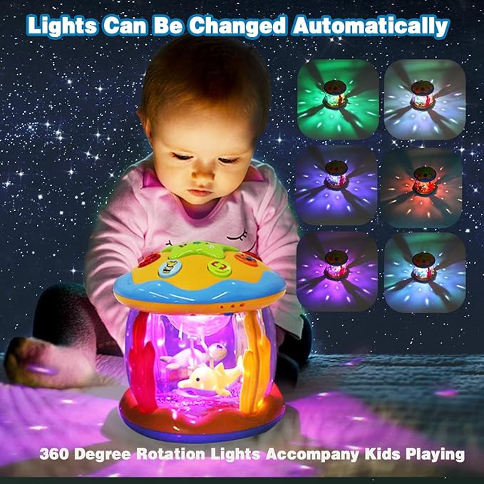 Baby Toys 6 to 12 Months - Musical Learning Infant Toys 12-18 Months - Babies Ocean Rotating Light Up Toy for Toddlers 1 2 3+ Years Old Boys Girls Baby Gifts