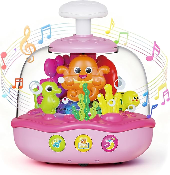 MoraBaby Baby Girl Toys 6-12-18 Months, Press & Spin Ocean Musical Light Up Toy | Bilingual Learning Educational Cause and Effect Toy for 1 Year Old Boy & Girl, Birthday Gifts for 1-3 Year Old