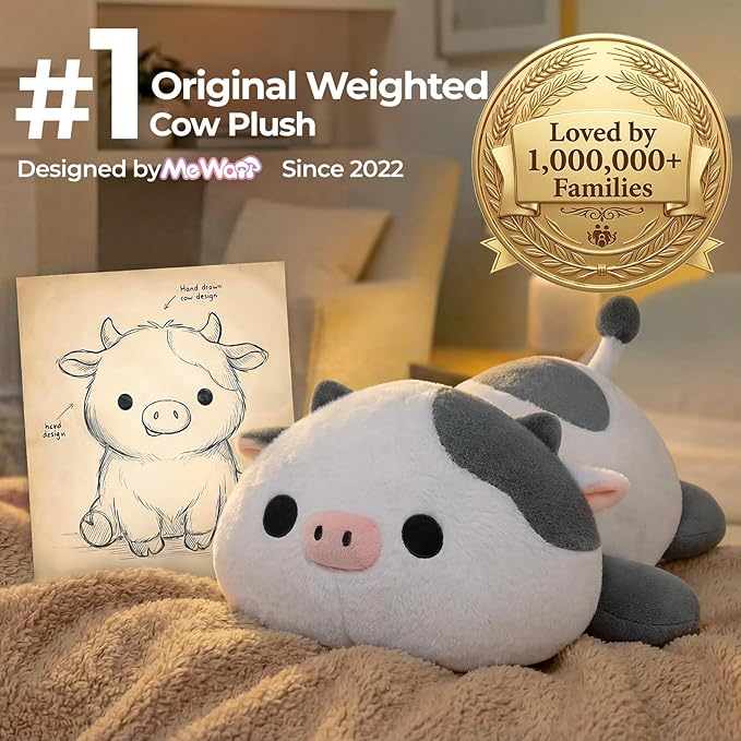 Mewaii Weighted Stuffed Animals 4.0 Lbs– Weighted Cow Plush, Weighted Cow Plush Animals for Kids, Cow Weighted Plushies, Birthday Gifts for Women, Girls and Males (23 inch)