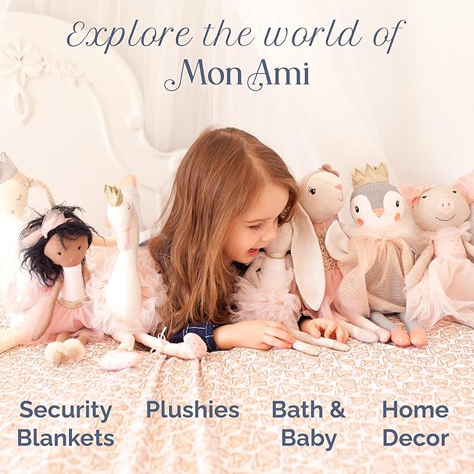MON AMI Baldwin Bear Security Blanket with Silicone Teether | 12-Inch Plush Lovey for Babies | Soothing Sensory Snuggle Toy | Perfect Newborn Essential for Birthdays & Baby Showers
