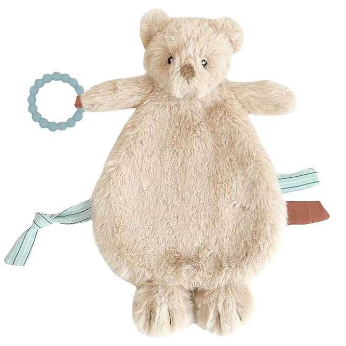 MON AMI Baldwin Bear Security Blanket with Silicone Teether | 12-Inch Plush Lovey for Babies | Soothing Sensory Snuggle Toy | Perfect Newborn Essential for Birthdays & Baby Showers