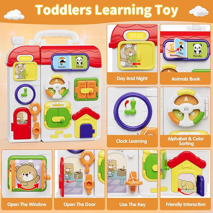 Montessori Busy Board for Toddlers 1-3 2-4，Musical Toy for 12-18 Month Age, Early Educational Learning Birthday for 1 Year Old Boys Girls