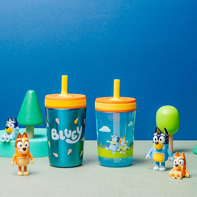 Zak Designs Bluey Tumbler Set with Leak-Proof Lid, Straw & Bonus Sipper Plus 4-Pack Nesting Cups