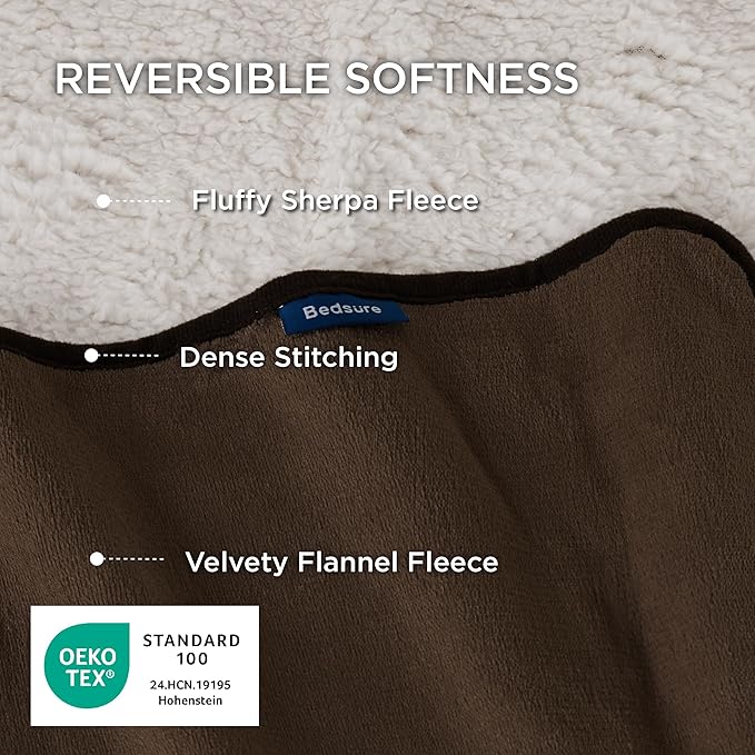 Bedsure Waterproof Blanket for Bed - Sherpa Fleece Waterproof Dog Blankets for Large Dogs, Pet Blankets for Bed/Couch/Dog Crate, Soft Plush Reversible Furniture Protector, Queen Size, 90"x86", Brown